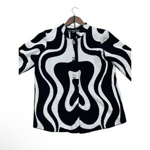 Frank Lyman Abstract White Black Thick Knit Snaps Closure Cardigan Blazer XL‎